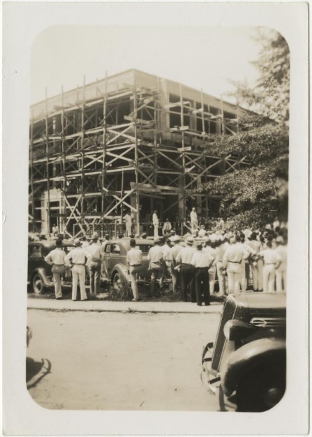 Crowd assembled for the Long Hall cornerstone ceremony, 1936